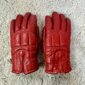 Vintage Conroy Red Leather Ski Gloves Large Women’s Sz S Fleece Lined